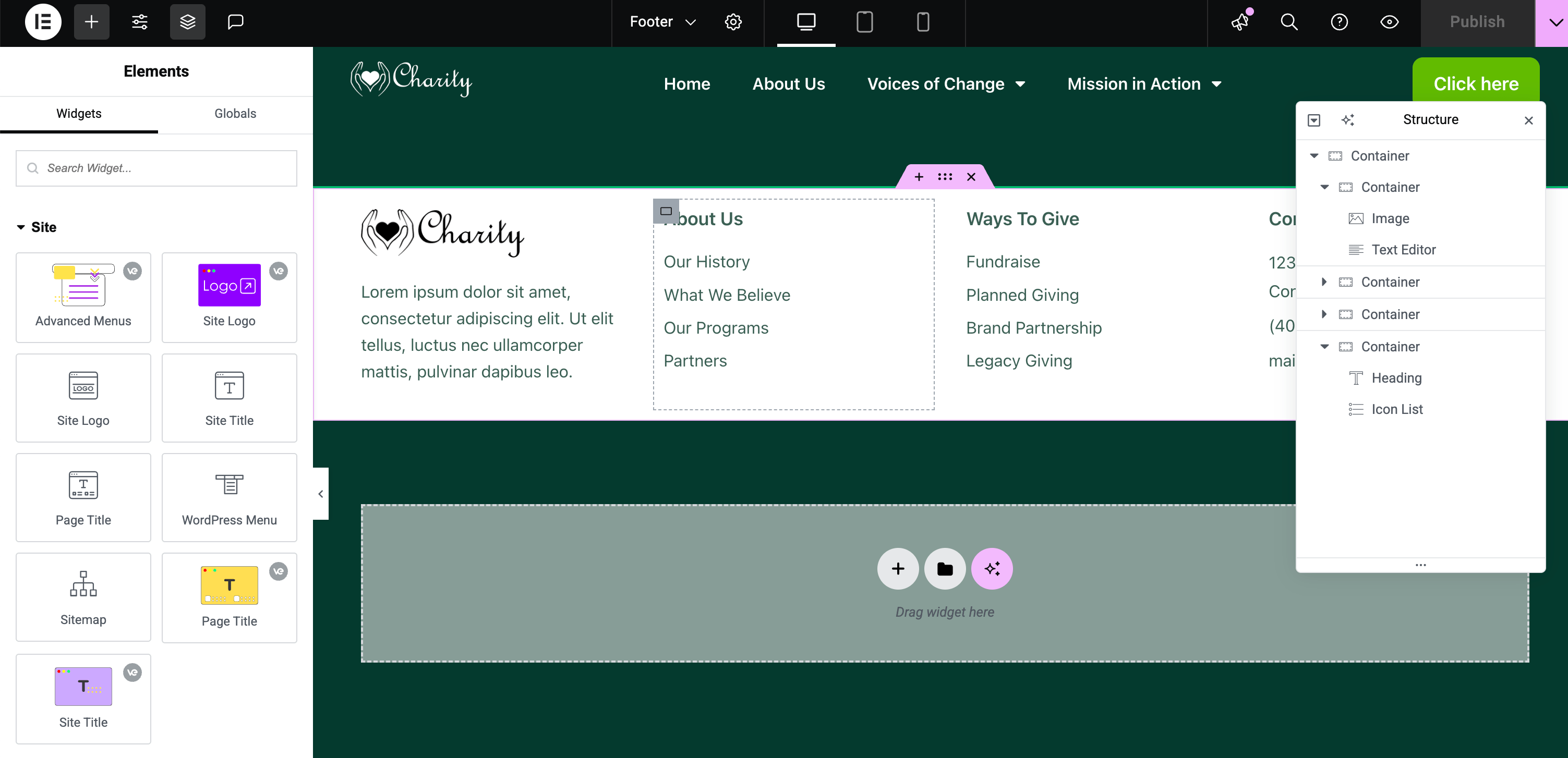 Vertex Footer Builder Screen
