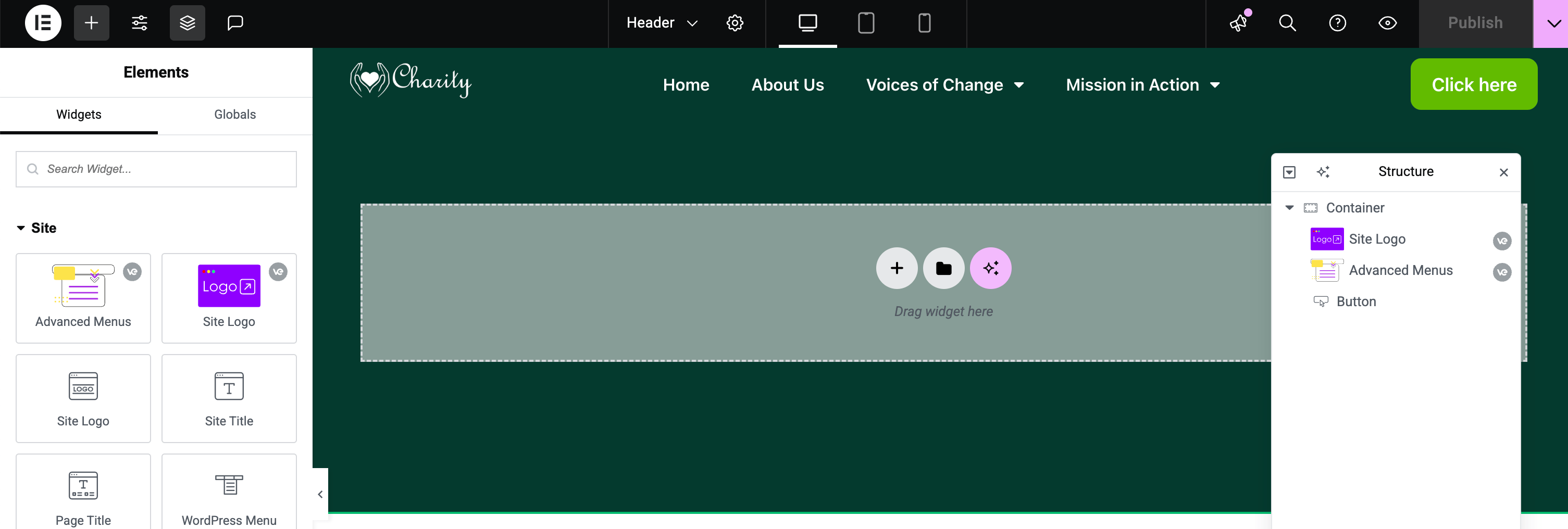 Vertex Header Builder Screen