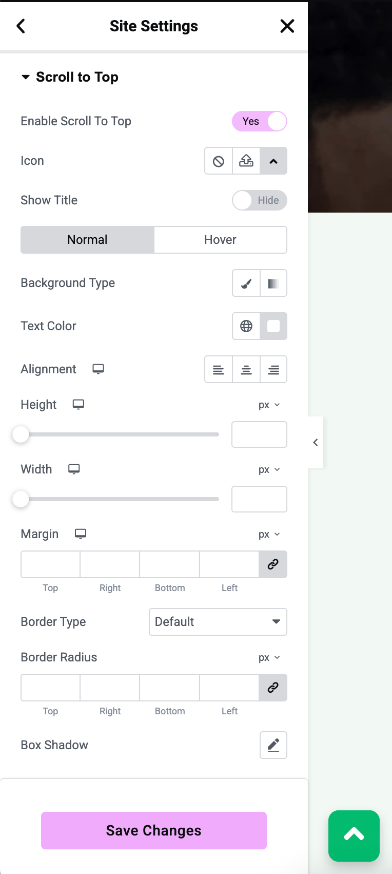 Scroll to Top button icon and title settings in Site Settings
