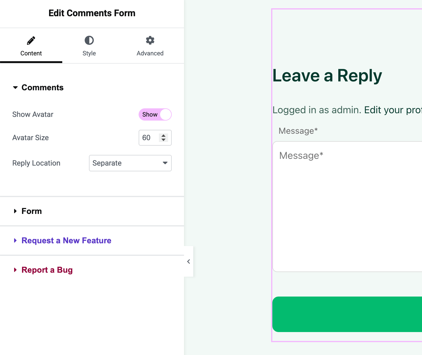 Comments Form Widget