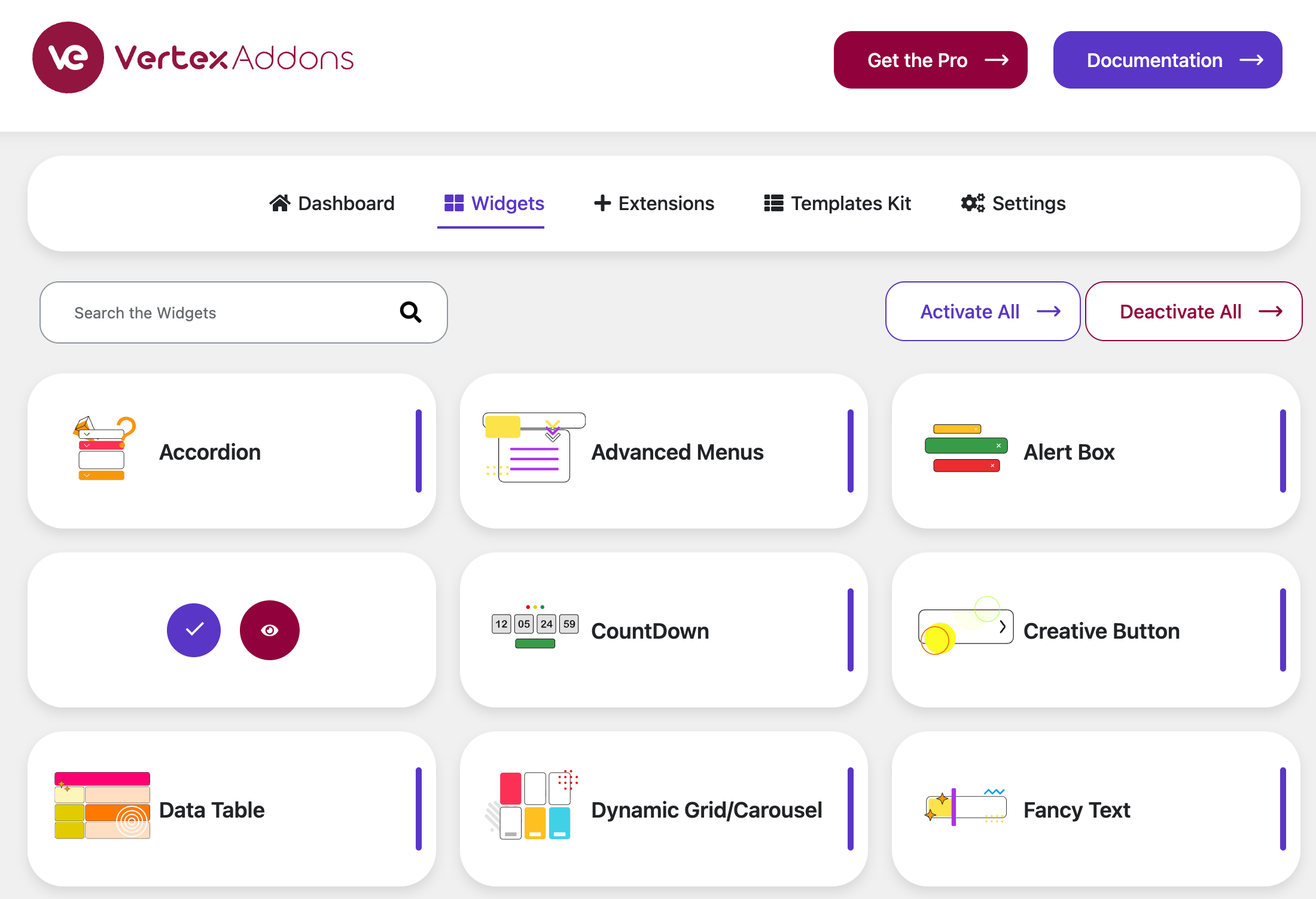 Vertex Widgets Dashboard