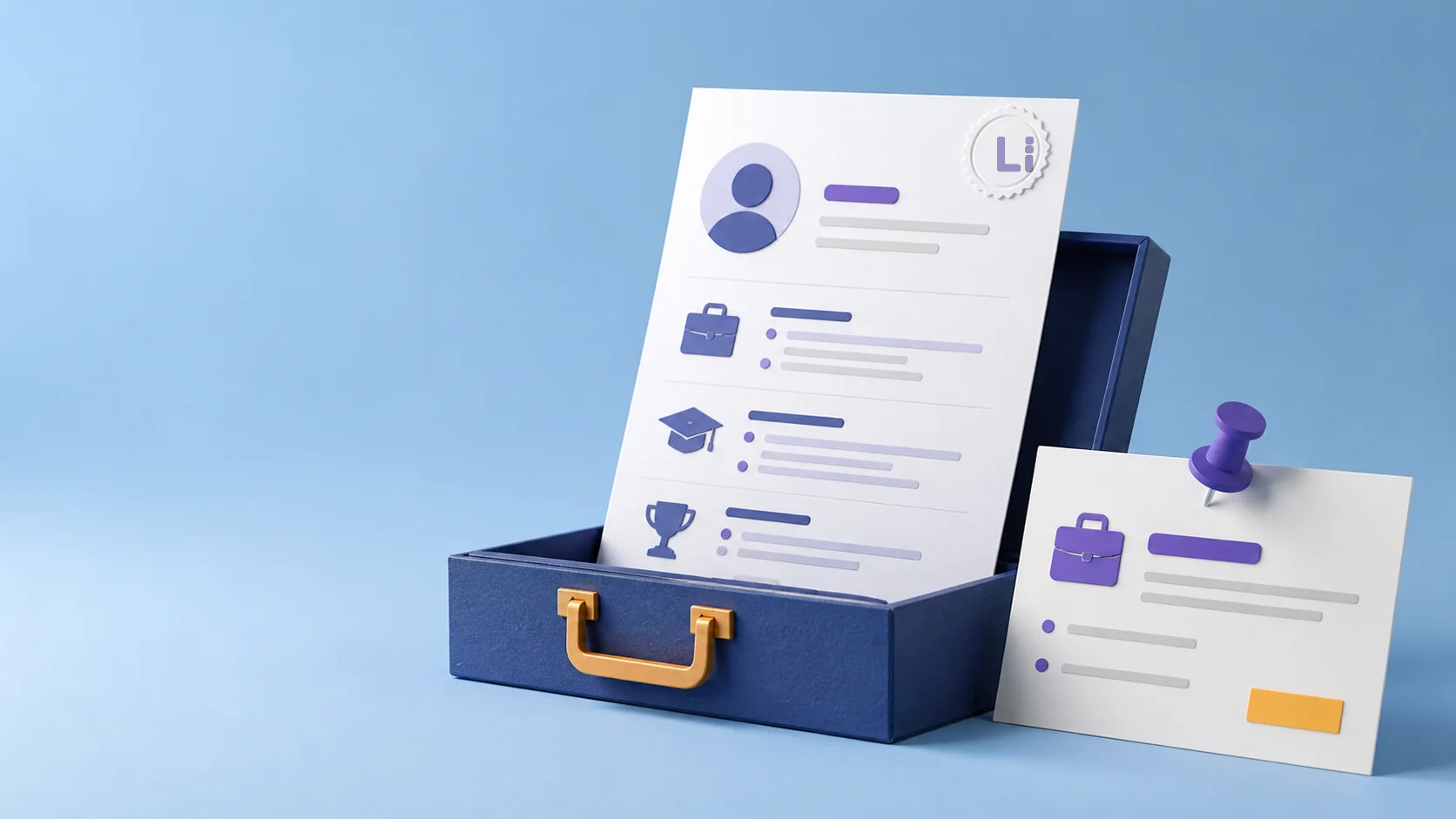 Job profiles and a briefcase with a small Li credential seal
