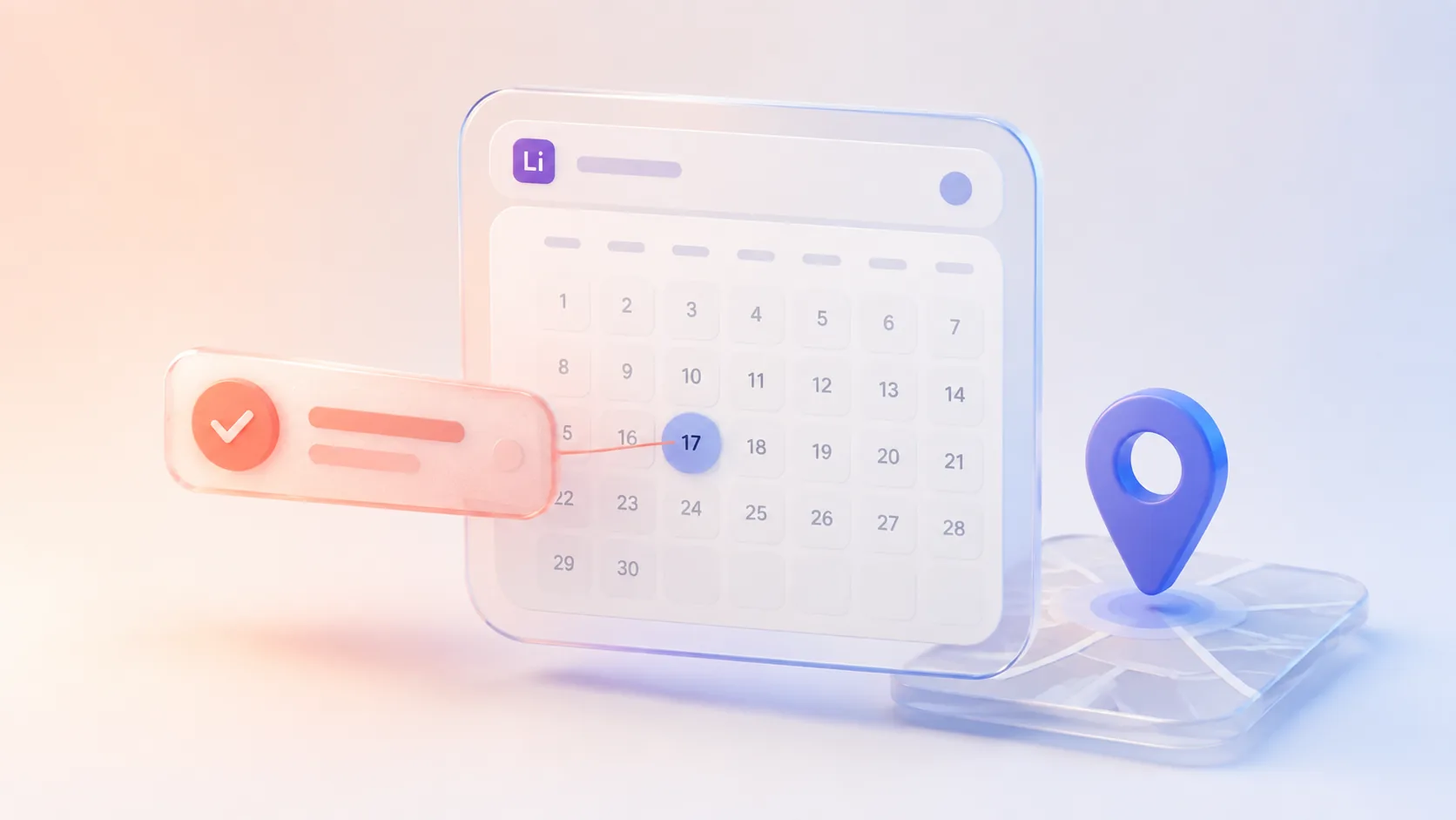 Calendar confirmation and location pin representing directory bookings and reservations