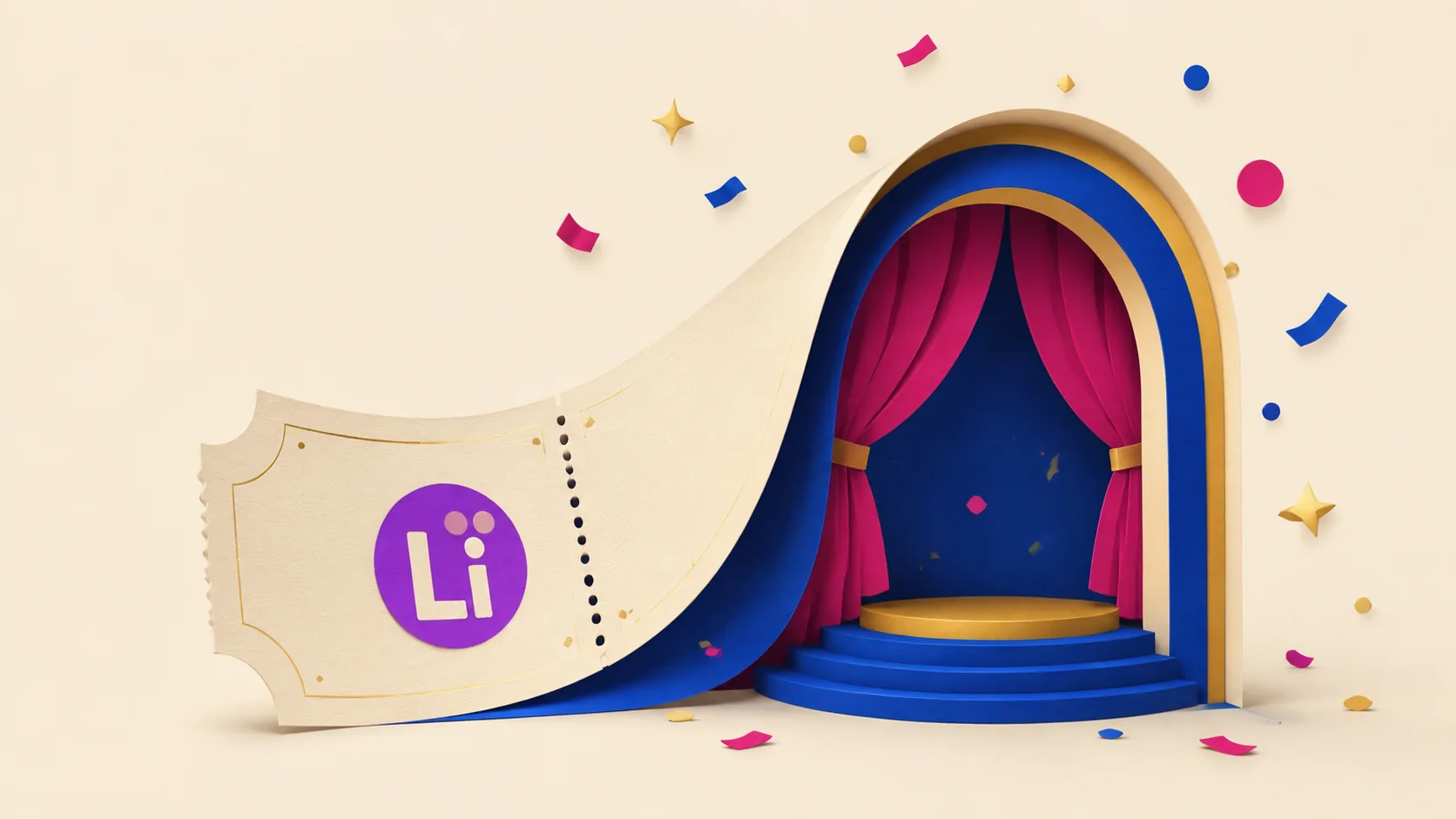 Event ticket and theatre stage representing an online event directory