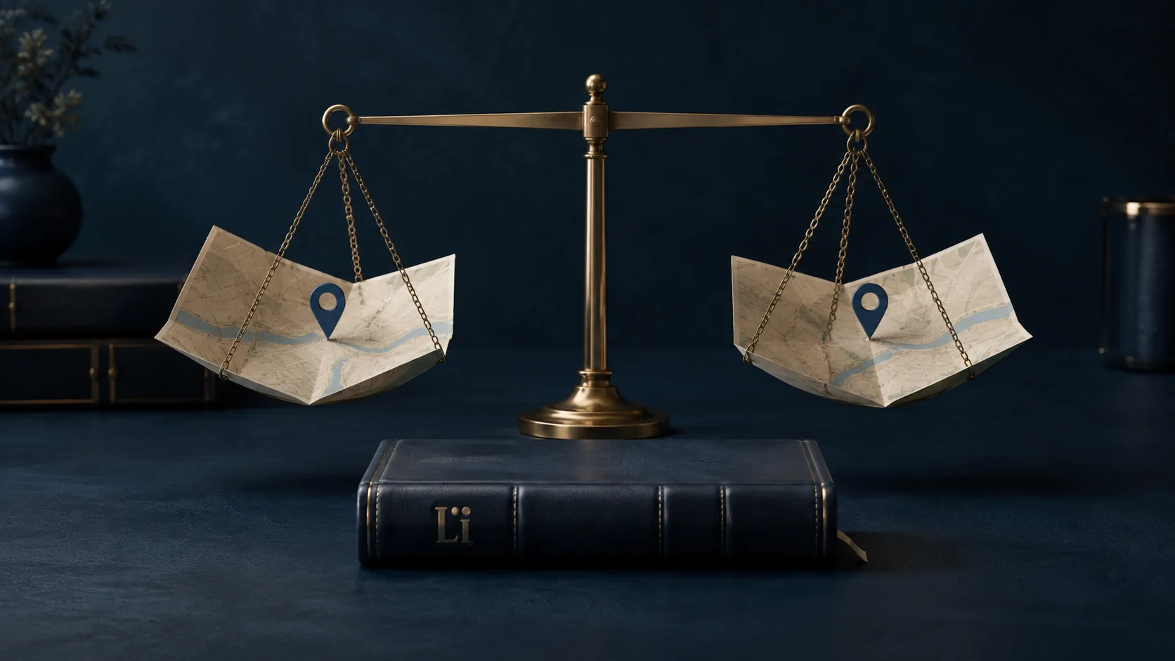 Balanced map folds and directory book representing a lawyer directory website