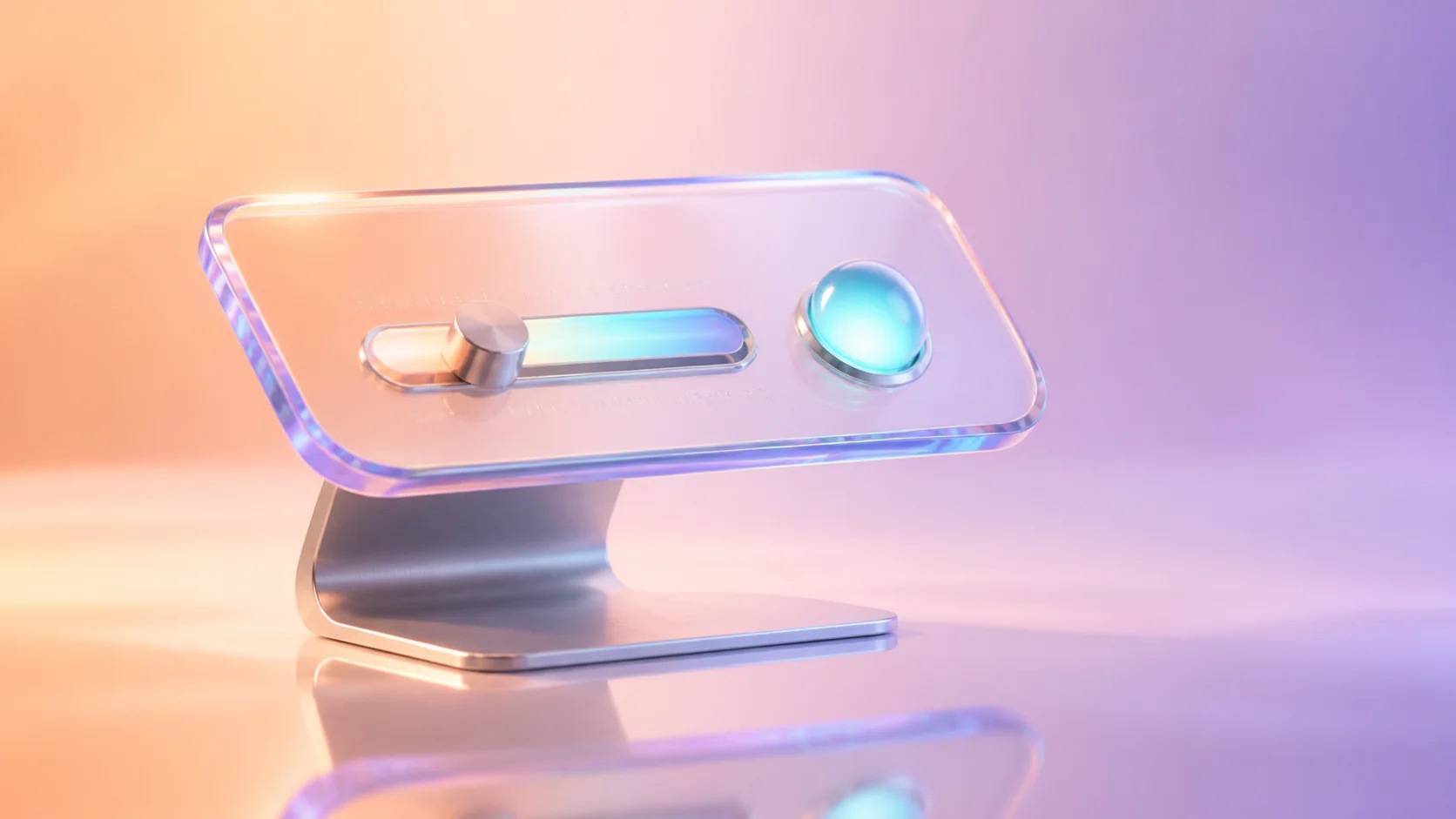 Glass control desk with an adjustable slider and glowing status orb