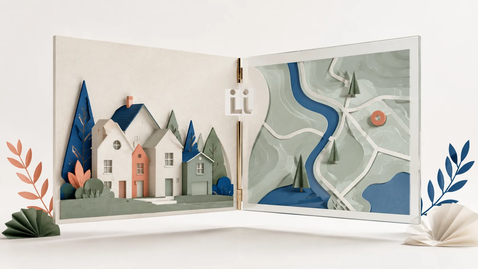 Folded listing and map panels representing Listdom side-by-side view
