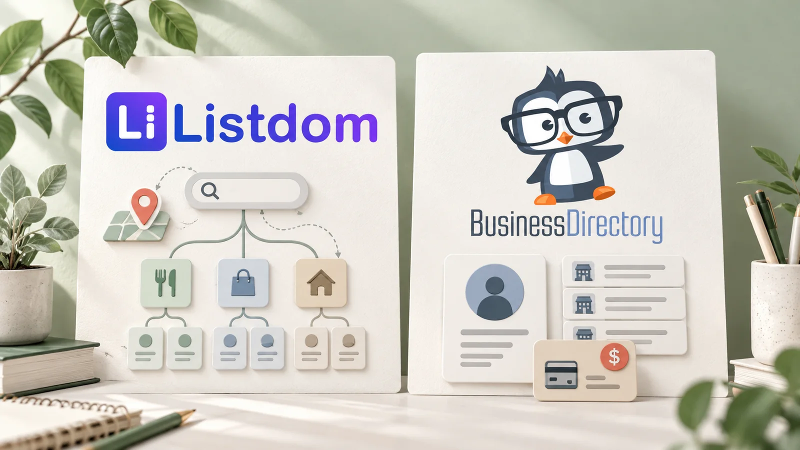 Listdom and Business Directory Plugin represented in a balanced WordPress directory plugin comparison