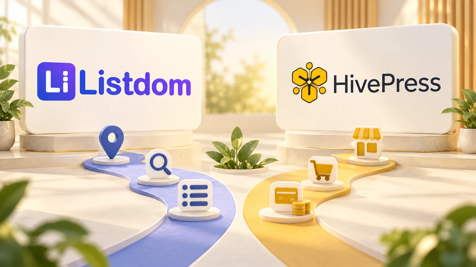 Listdom and HivePress represented in a balanced WordPress directory and marketplace comparison