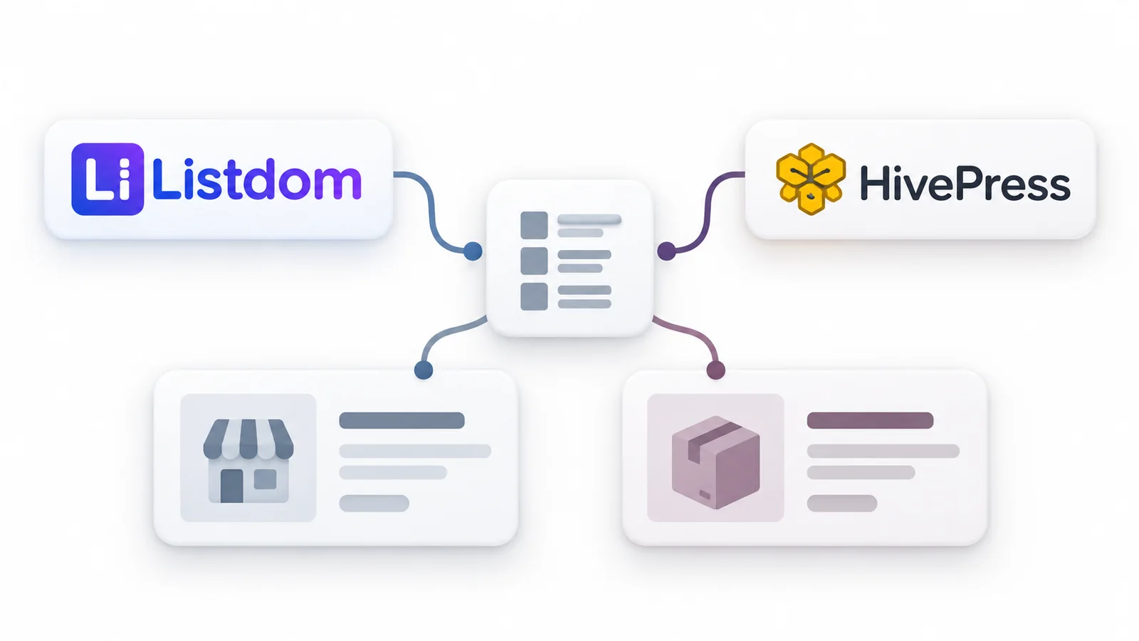 Listdom and HivePress shown with a neutral directory and marketplace project-shape comparison