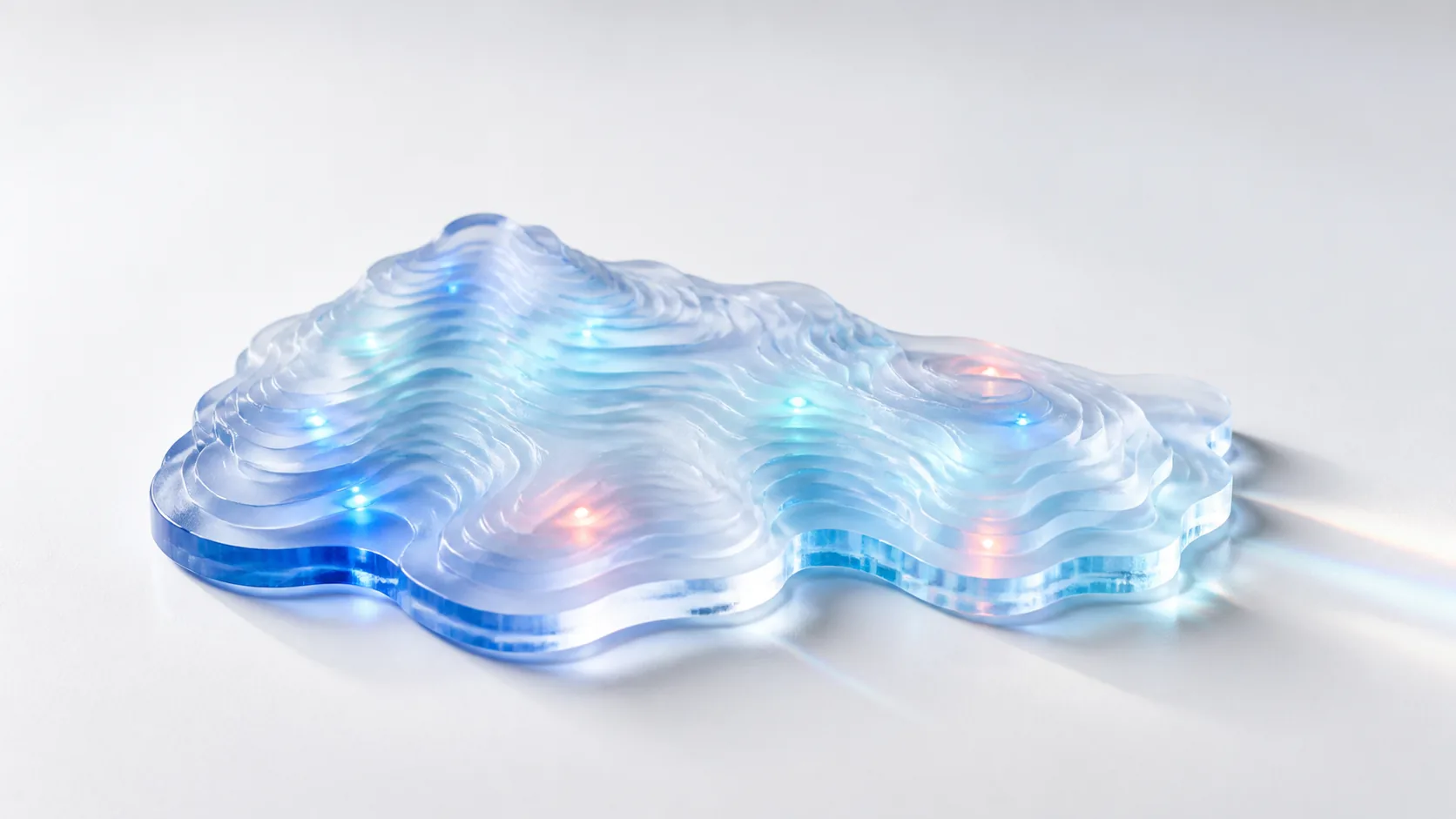 Translucent topographic landscape with light points representing directory listings on a map