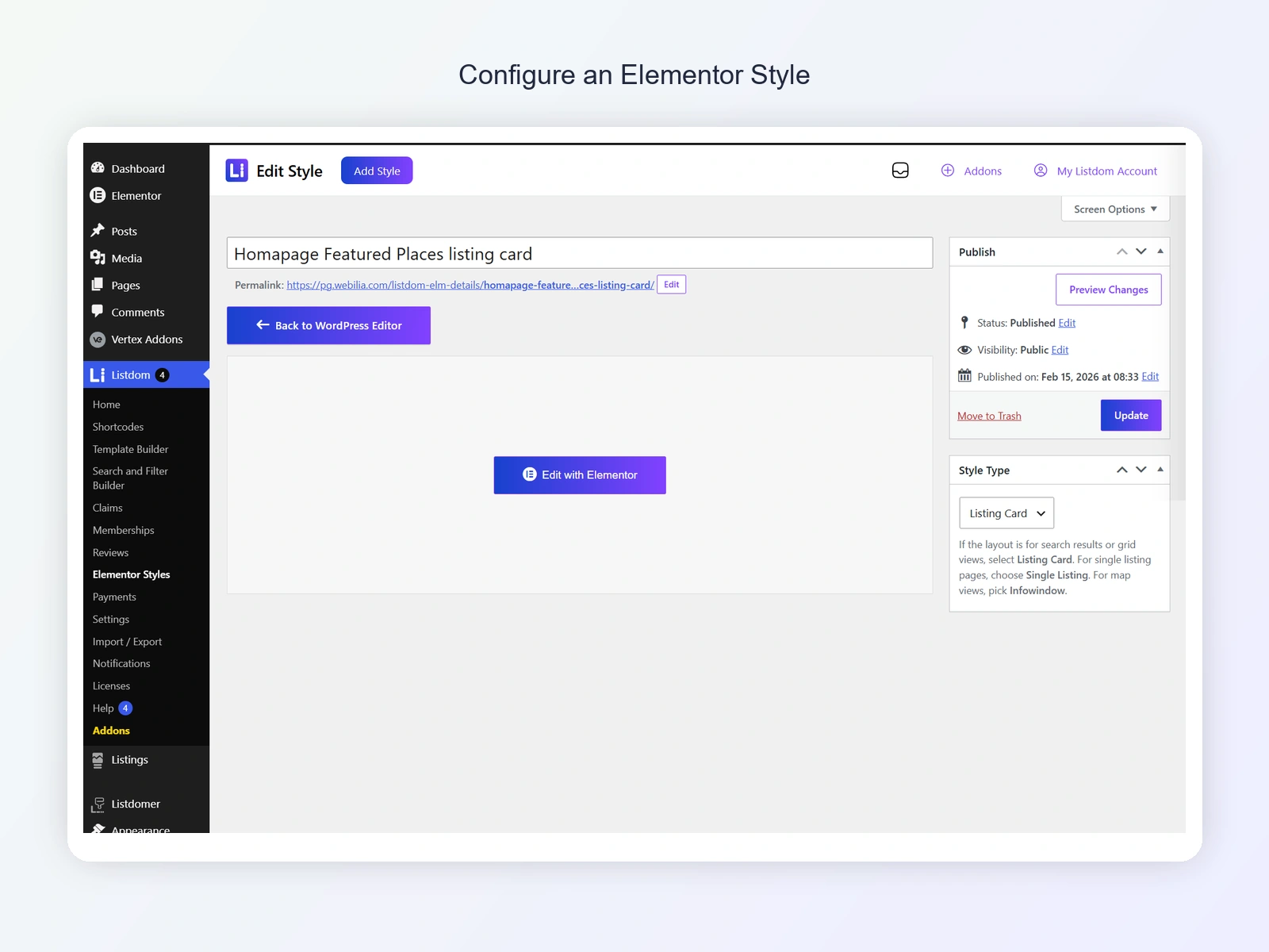 Listdom Elementor Addon style editor